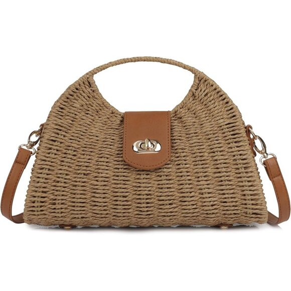Handbags - Women Straw Beach Bag Handwoven Crossbody Summer Purse with Adjustable Strap